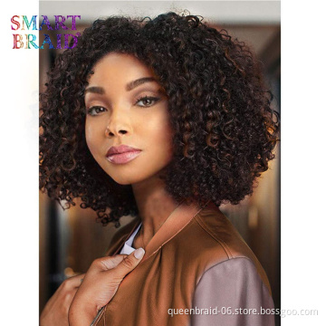 Wholesale Mixed Brown 14 Inch Shoulder Length Short Afro Curly Wig With Bangs Kinky Fluffy Synthetic Hair Wigs For Black Women